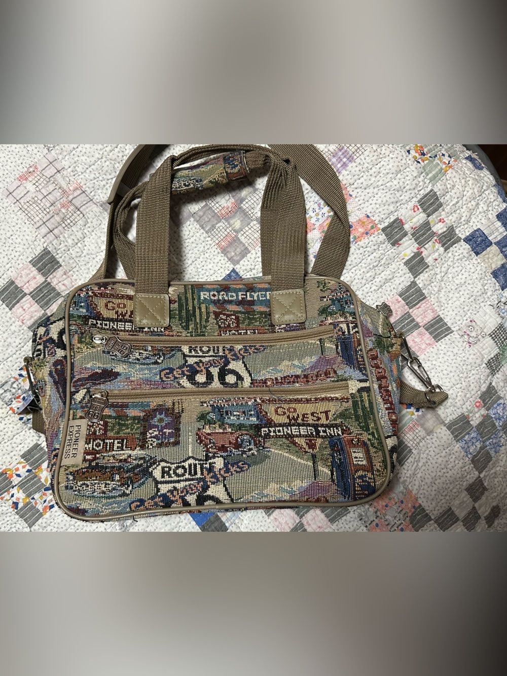 Tapestry Route 66 Beige Travel Messenger Bag